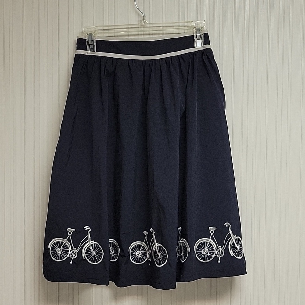 Navy A-Line Skirt with White Bicycle Trim - Picture 3 of 6